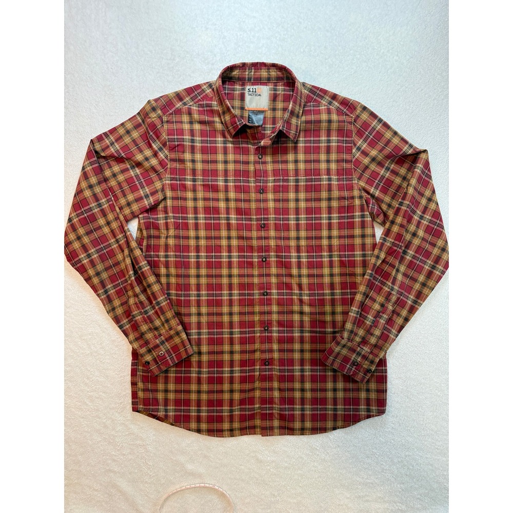 5.11 Tactical Mens Small Red Plaid Long Sleeve Button Down Shirt Snap Front